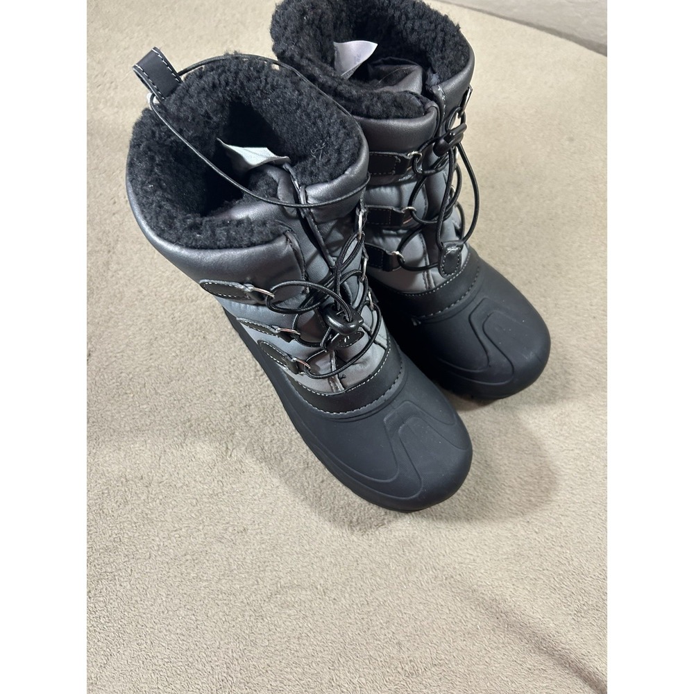 Member's Mark Youth Snow Boots Size 6B Black Gray Faux Fur Lined NWT - Picture 3 of 9